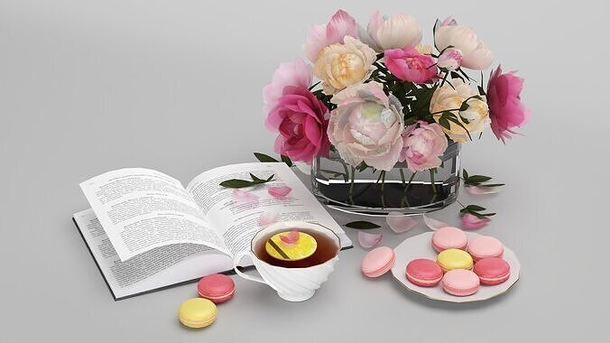 Tea and Flowers Set 3D model