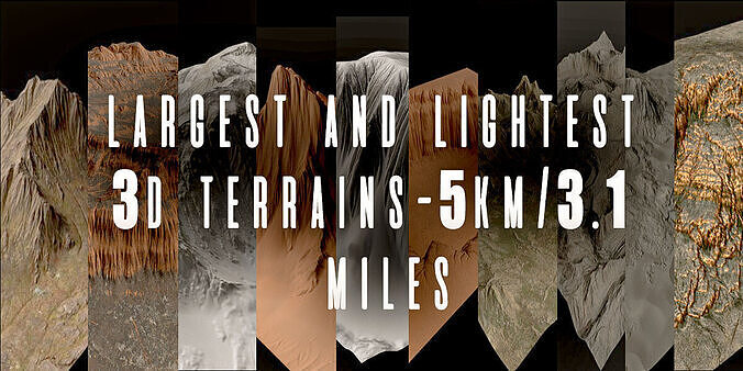 Largest And Lightest 3D Terrains  5 Km  3-1 Miles Low-poly 3D model