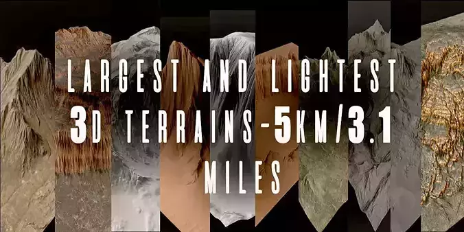Largest And Lightest 3D Terrains 5 Km 3-1 Miles Low-poly 3D model