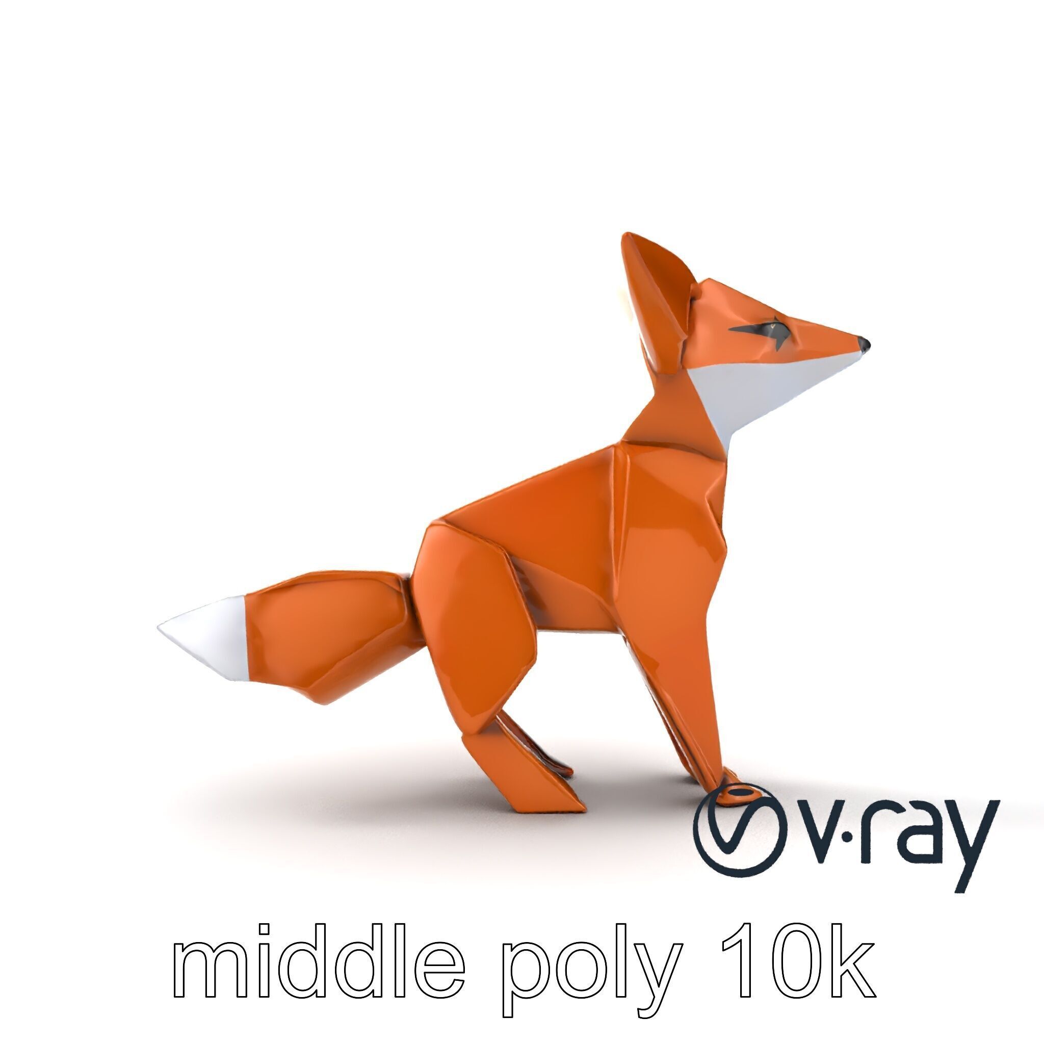 Origami Fox Sculpture with Textured Tail Model Pack Low-poly 3D model_16