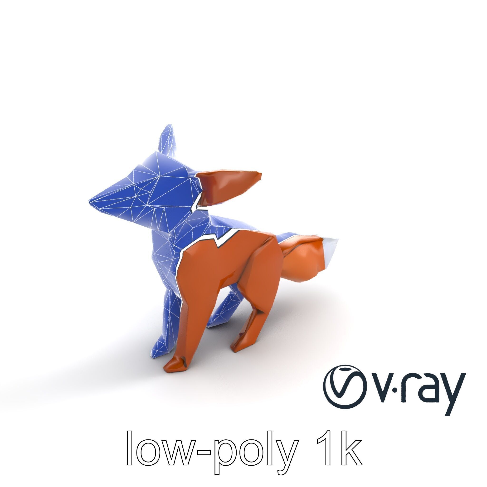 Origami Fox Sculpture with Textured Tail Model Pack Low-poly 3D model_13