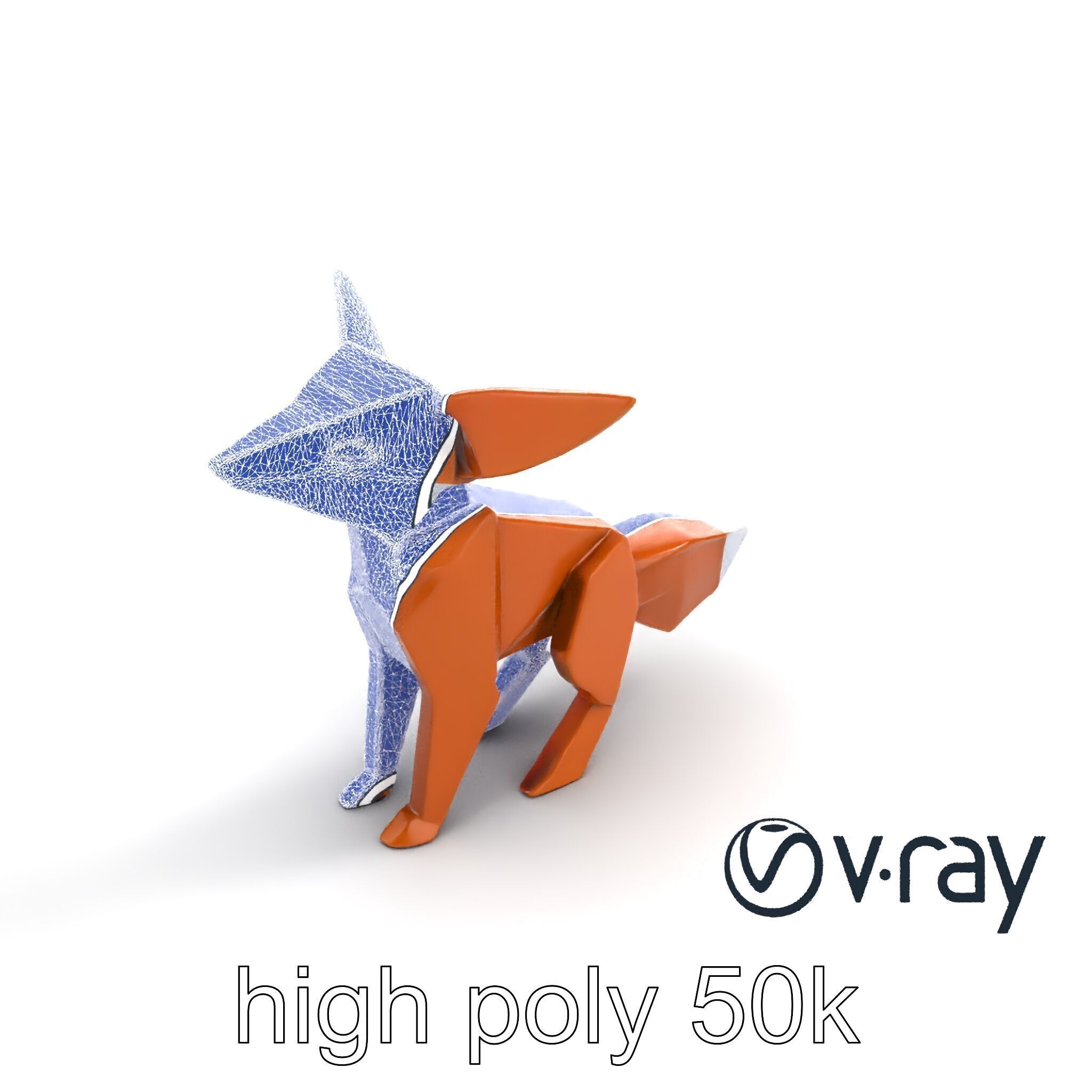 Origami Fox Sculpture with Textured Tail Model Pack Low-poly 3D model_24