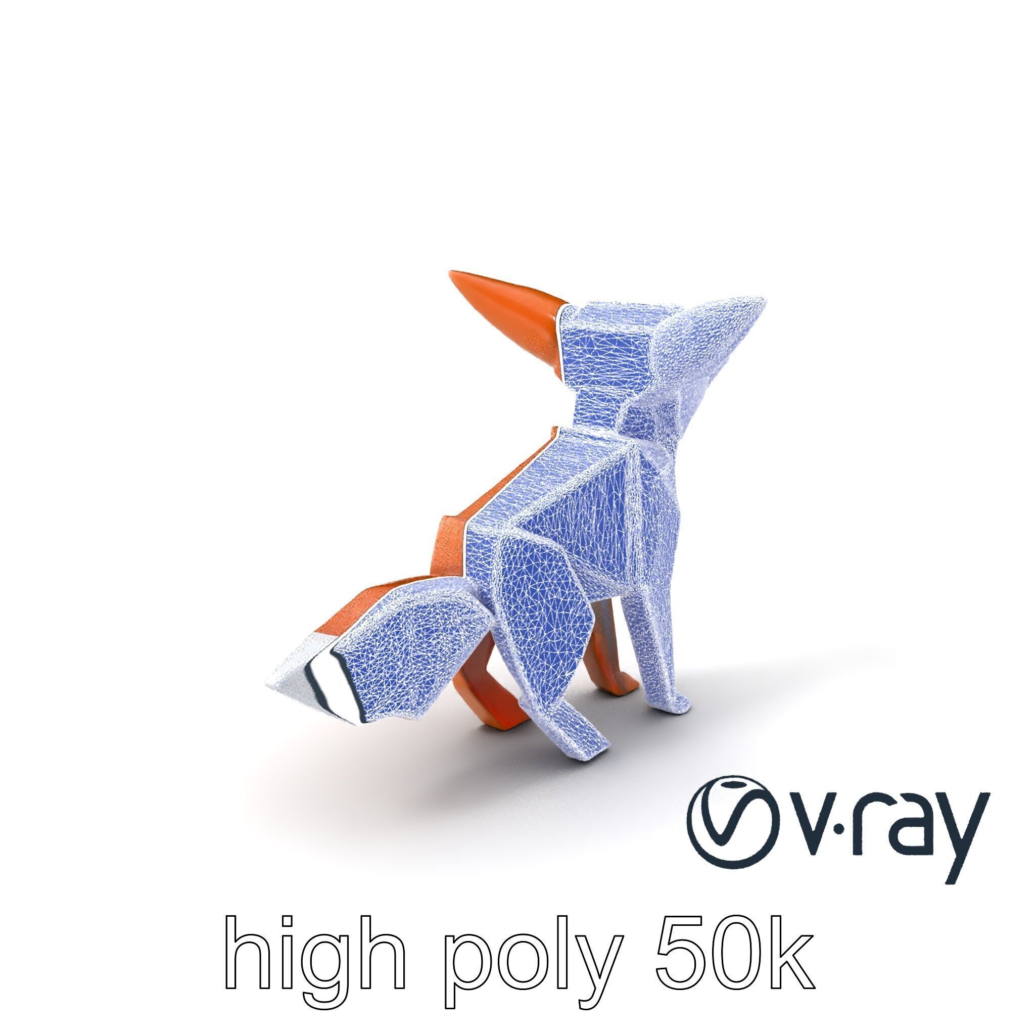 Origami Fox Sculpture with Textured Tail Model Pack Low-poly 3D model_8