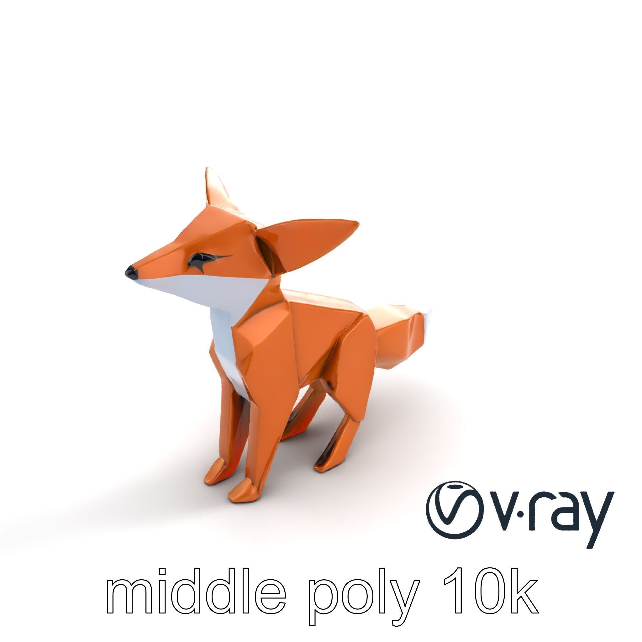 Origami Fox Sculpture with Textured Tail Model Pack Low-poly 3D model_6