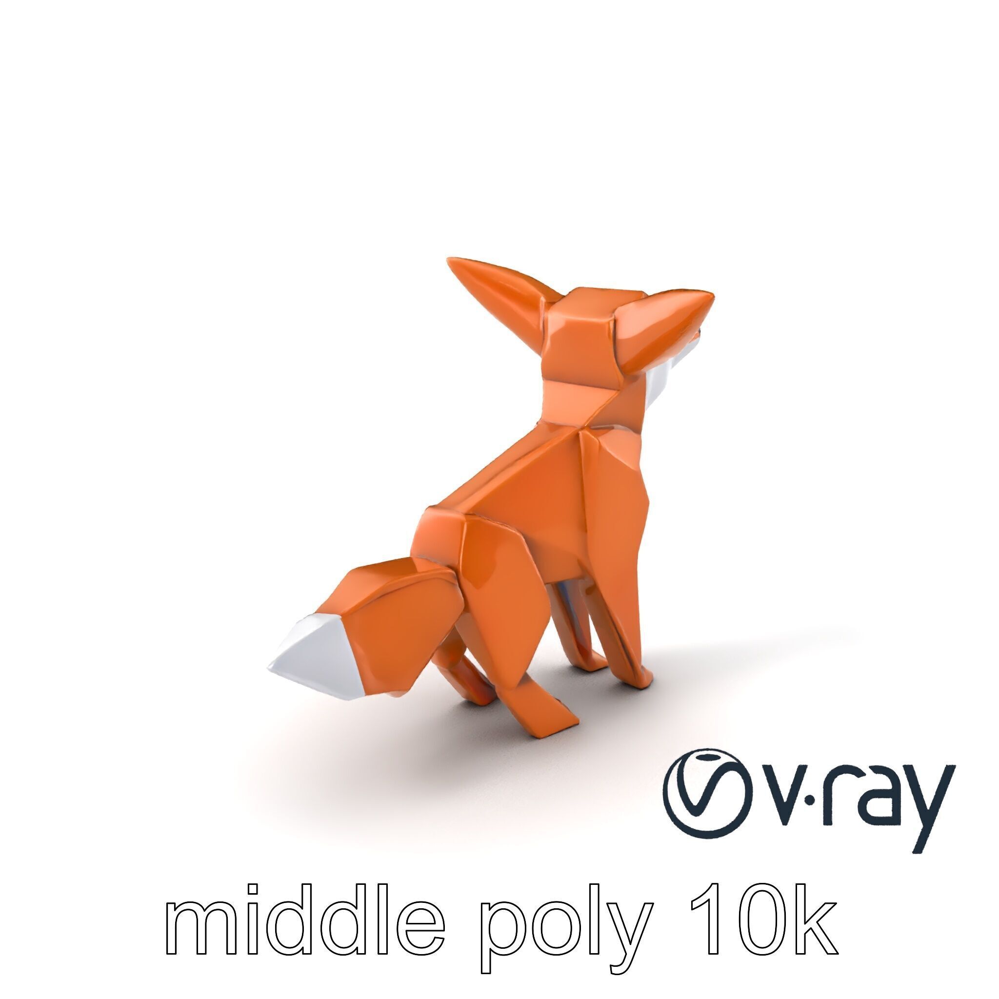 Origami Fox Sculpture with Textured Tail Model Pack Low-poly 3D model_3