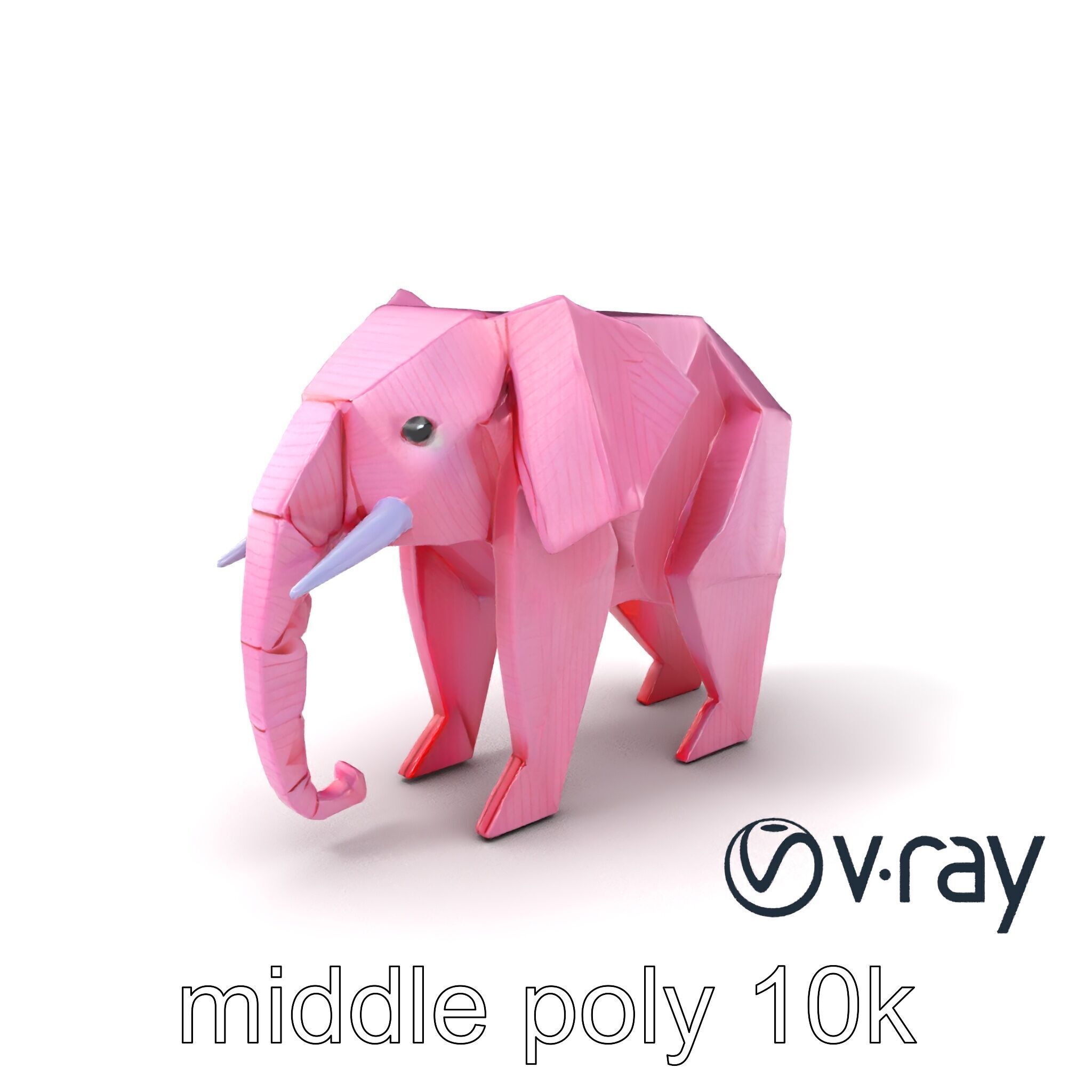Origami Elephant Model Pack with Detailed Creases Low-poly 3D model_3
