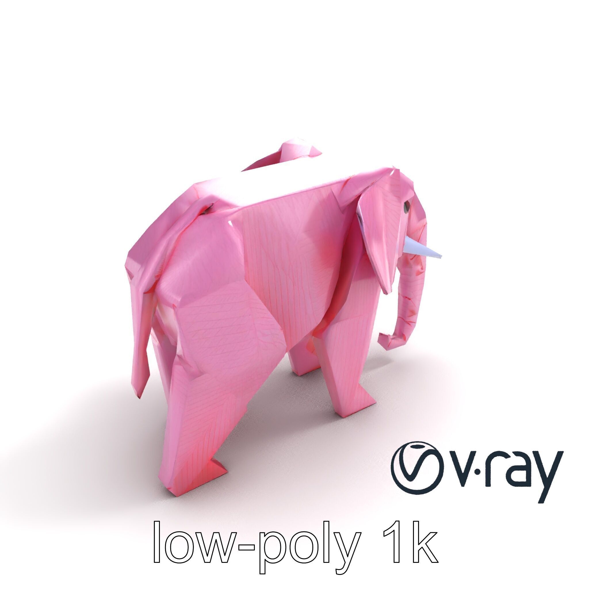 Origami Elephant Model Pack with Detailed Creases Low-poly 3D model_7