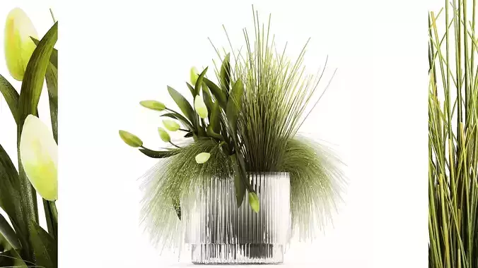 Bouquet Of Green Flowers  Tulips In A  Glass Vase 508