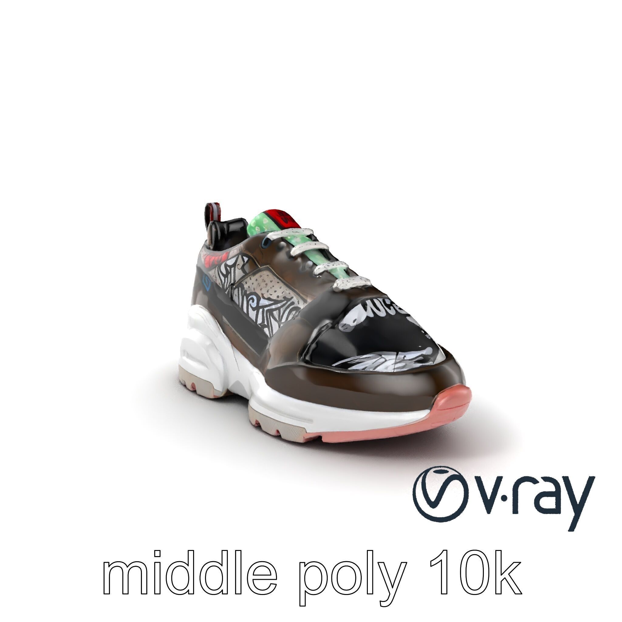 Urban Streetwear Sneaker with Graffiti Prints model pack Low-poly 3D model_3