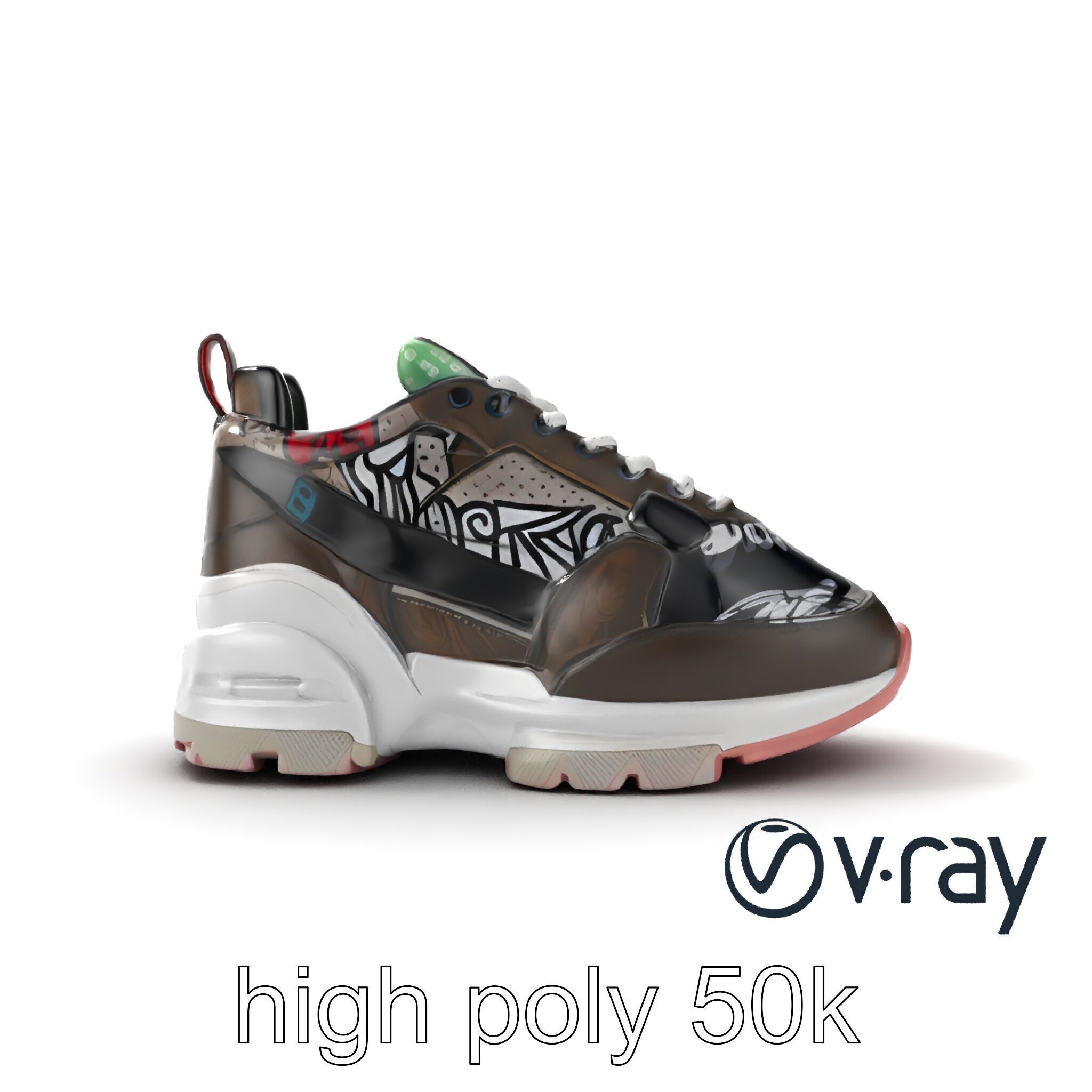 Urban Streetwear Sneaker with Graffiti Prints model pack Low-poly 3D model_16