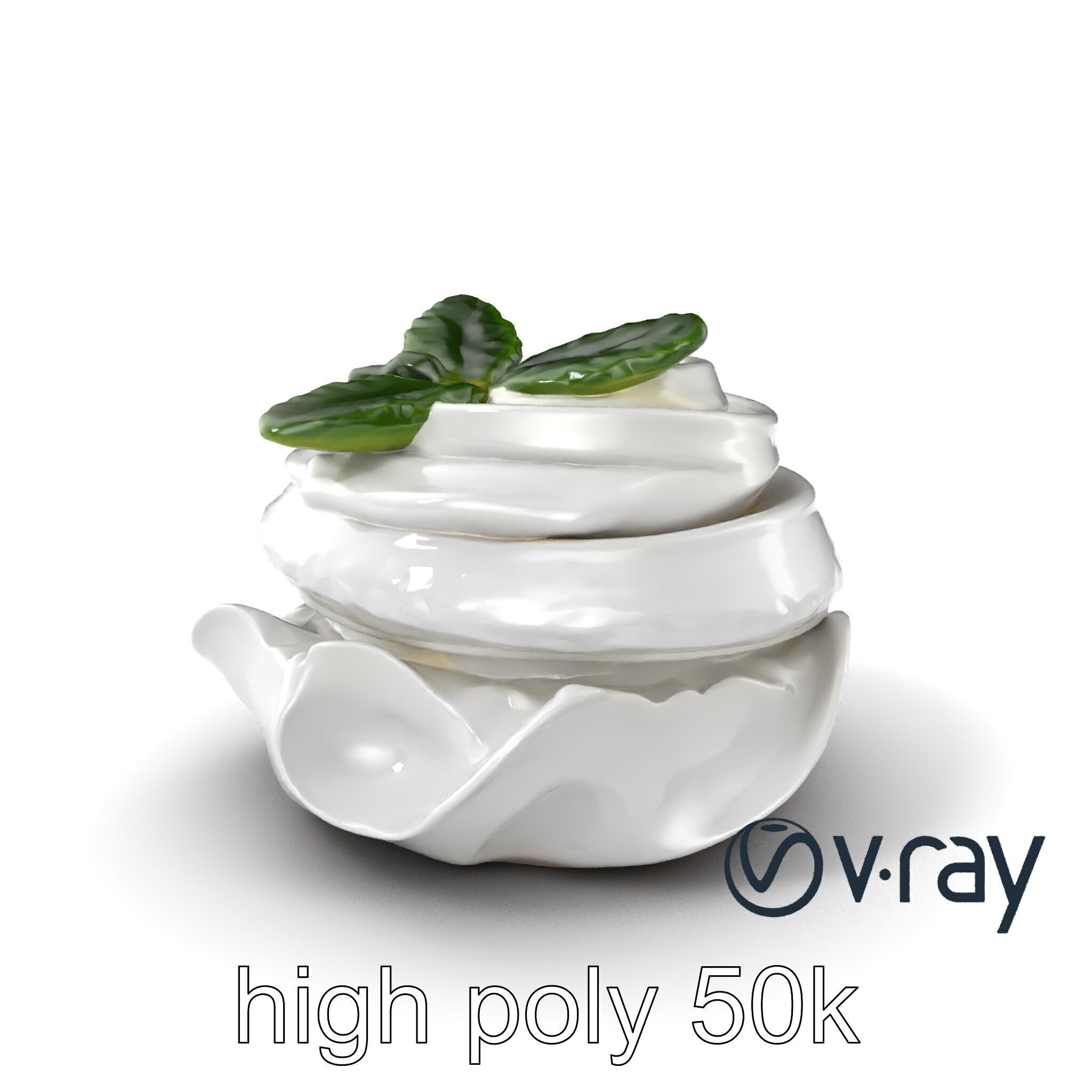 Meringue Cake with Mint Leaf 3D model pack Low-poly 3D model_5