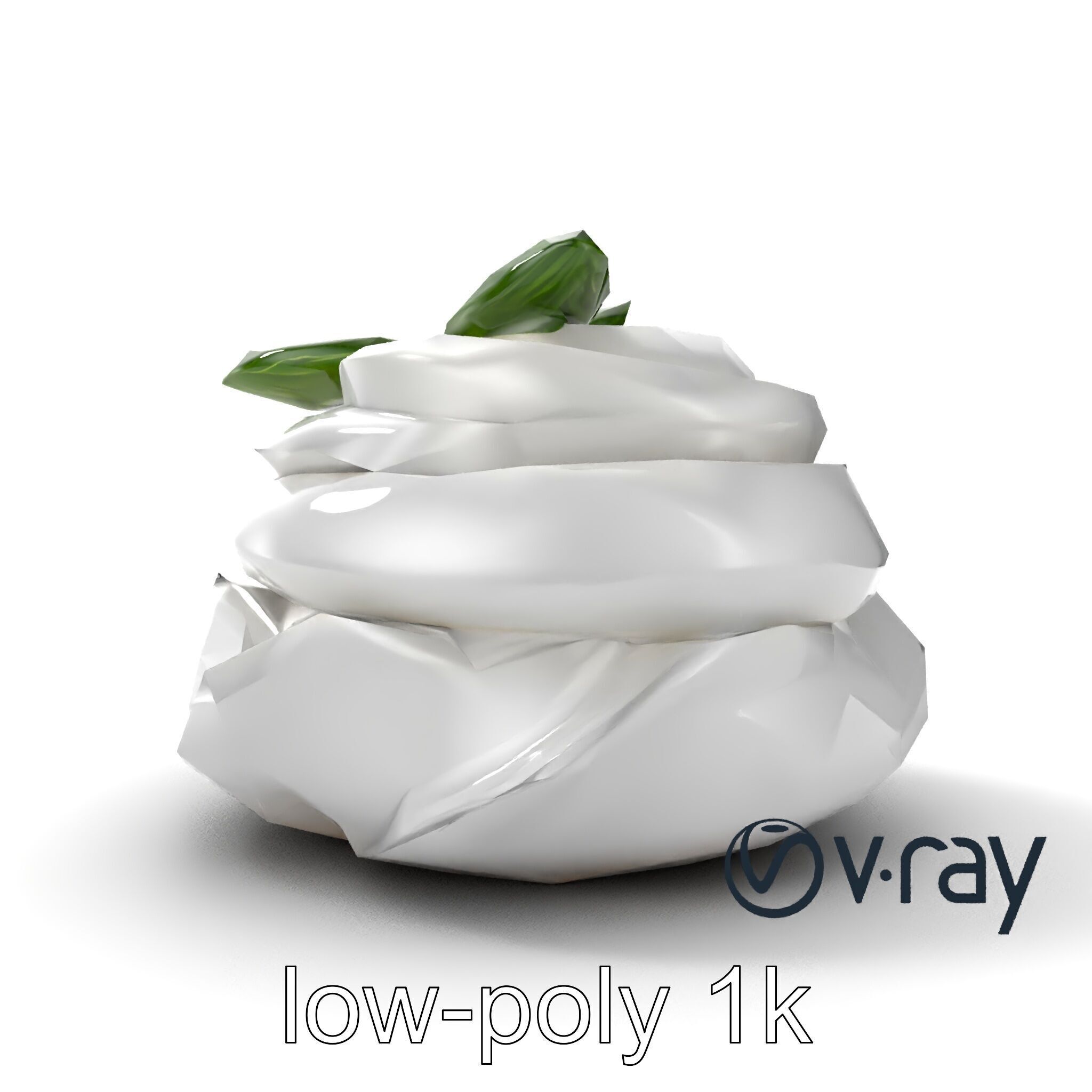 Meringue Cake with Mint Leaf 3D model pack Low-poly 3D model_18
