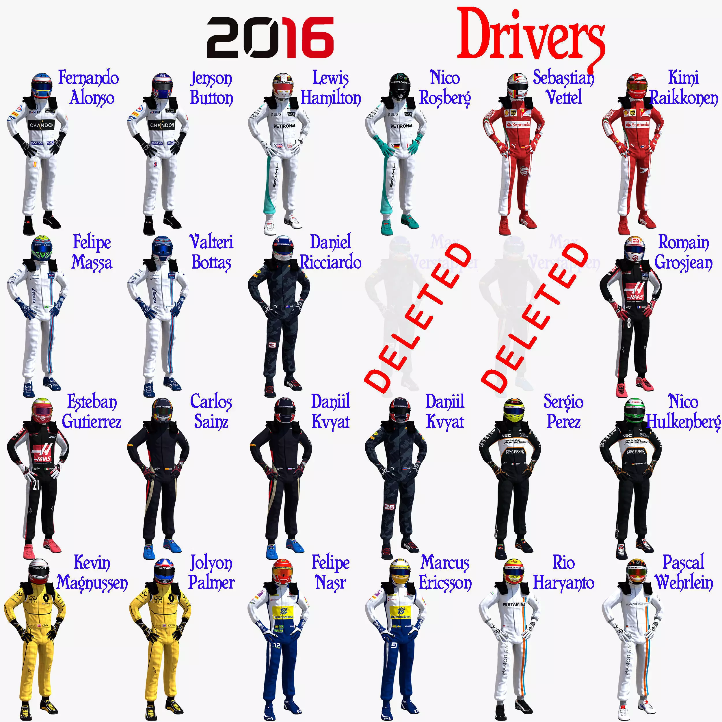 Drivers 2016 Formula 1 Low-poly 3D model_0