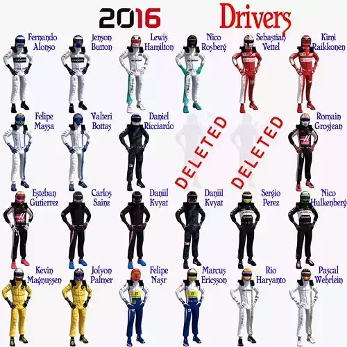 Drivers 2016 Formula 1 Low-poly 3D model