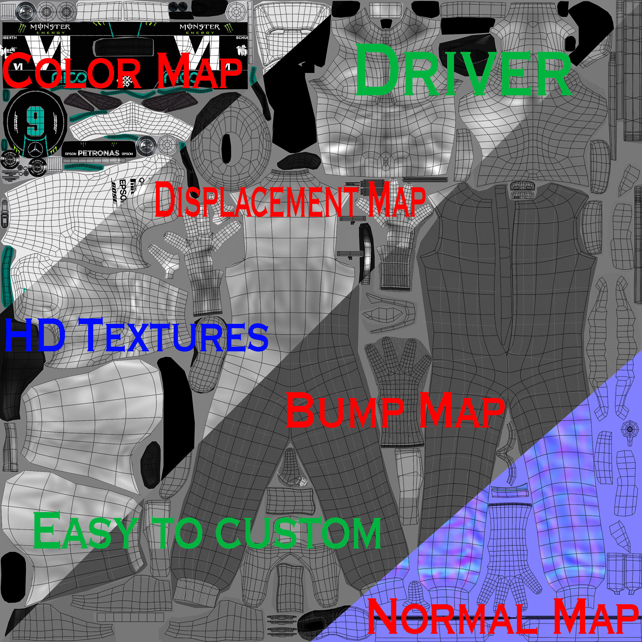 Drivers 2016 Formula 1 Low-poly 3D model_21