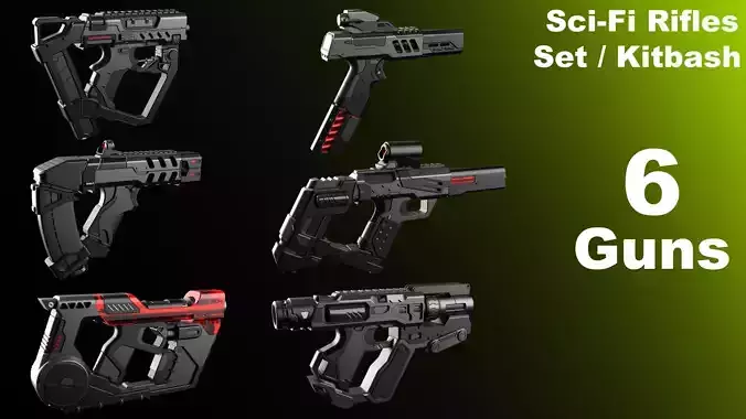 Sci-Fi Guns Set Alpha 3D model