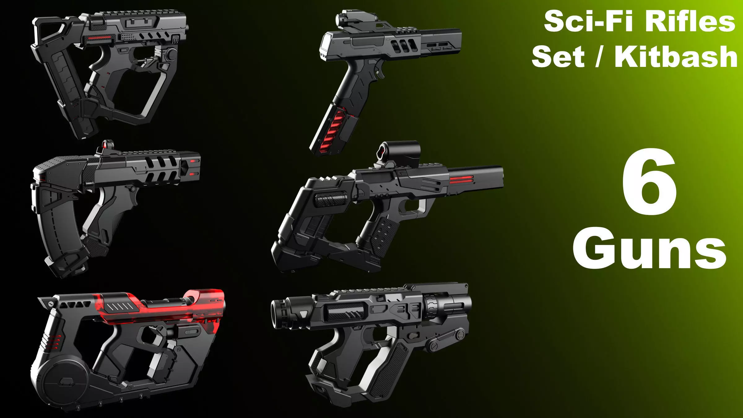 Sci-Fi Guns Set Alpha 3D model_0