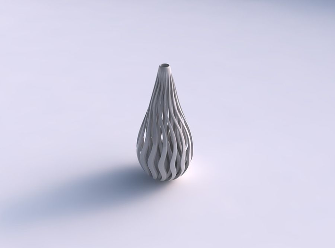 Vase oval wavy compressed top with muscle structure long neck