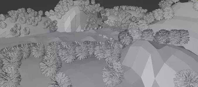 Landscape with Hanging Bridge tress river signboard