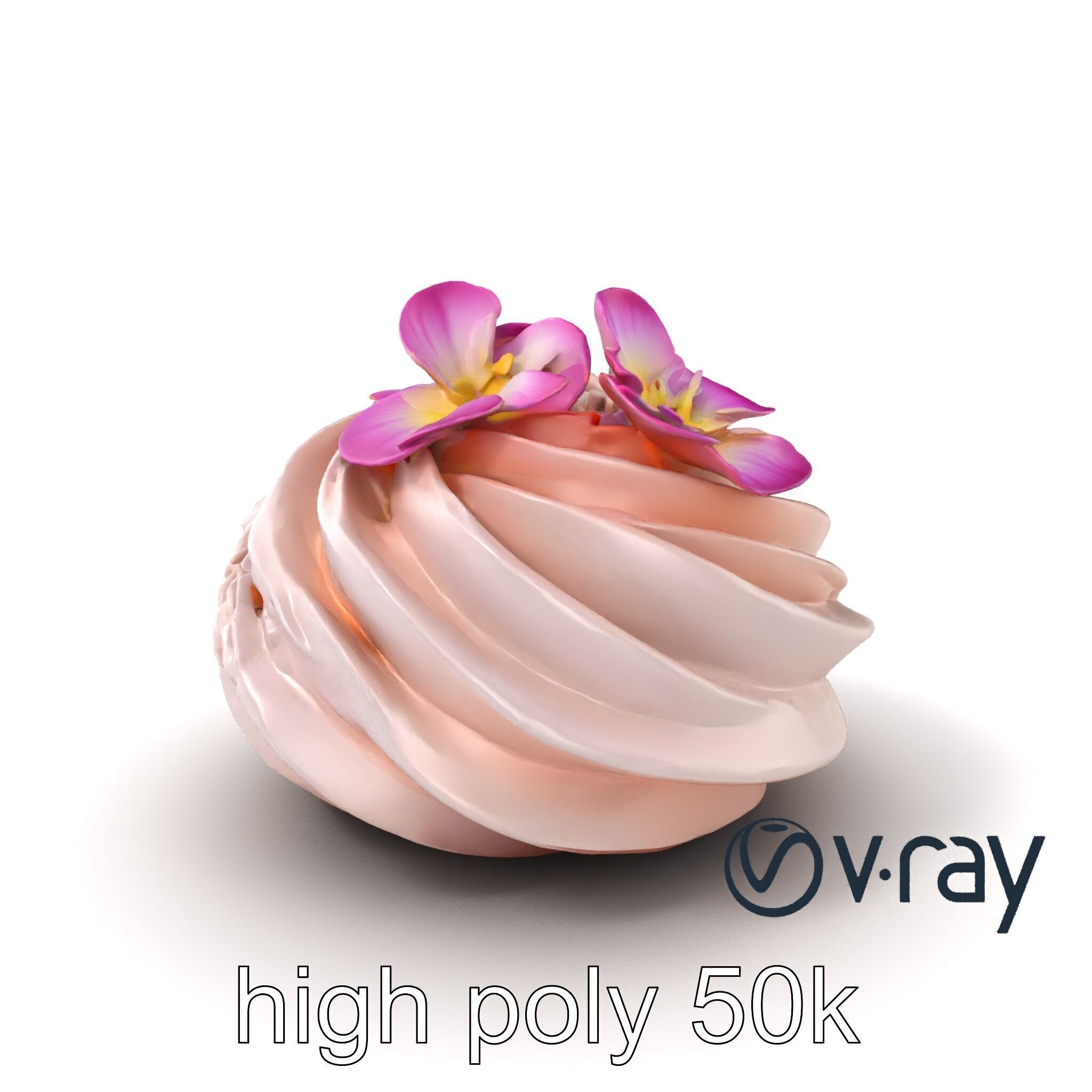 Meringue Cake with Flower Garnish model pack Low-poly 3D model_5