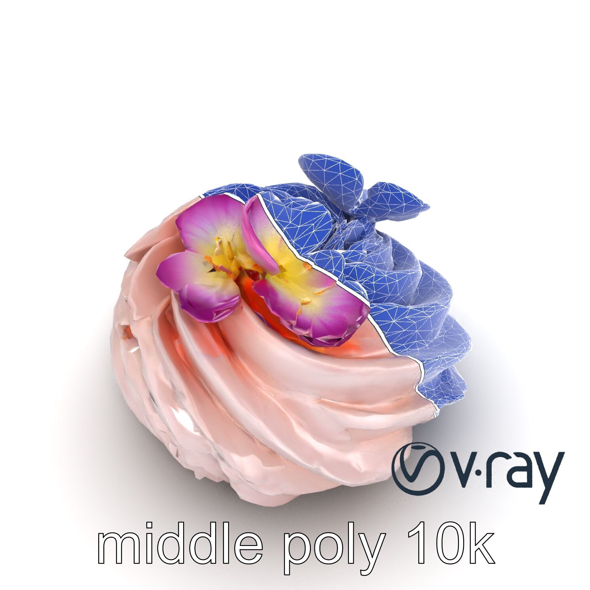 Meringue Cake with Flower Garnish model pack Low-poly 3D model_26