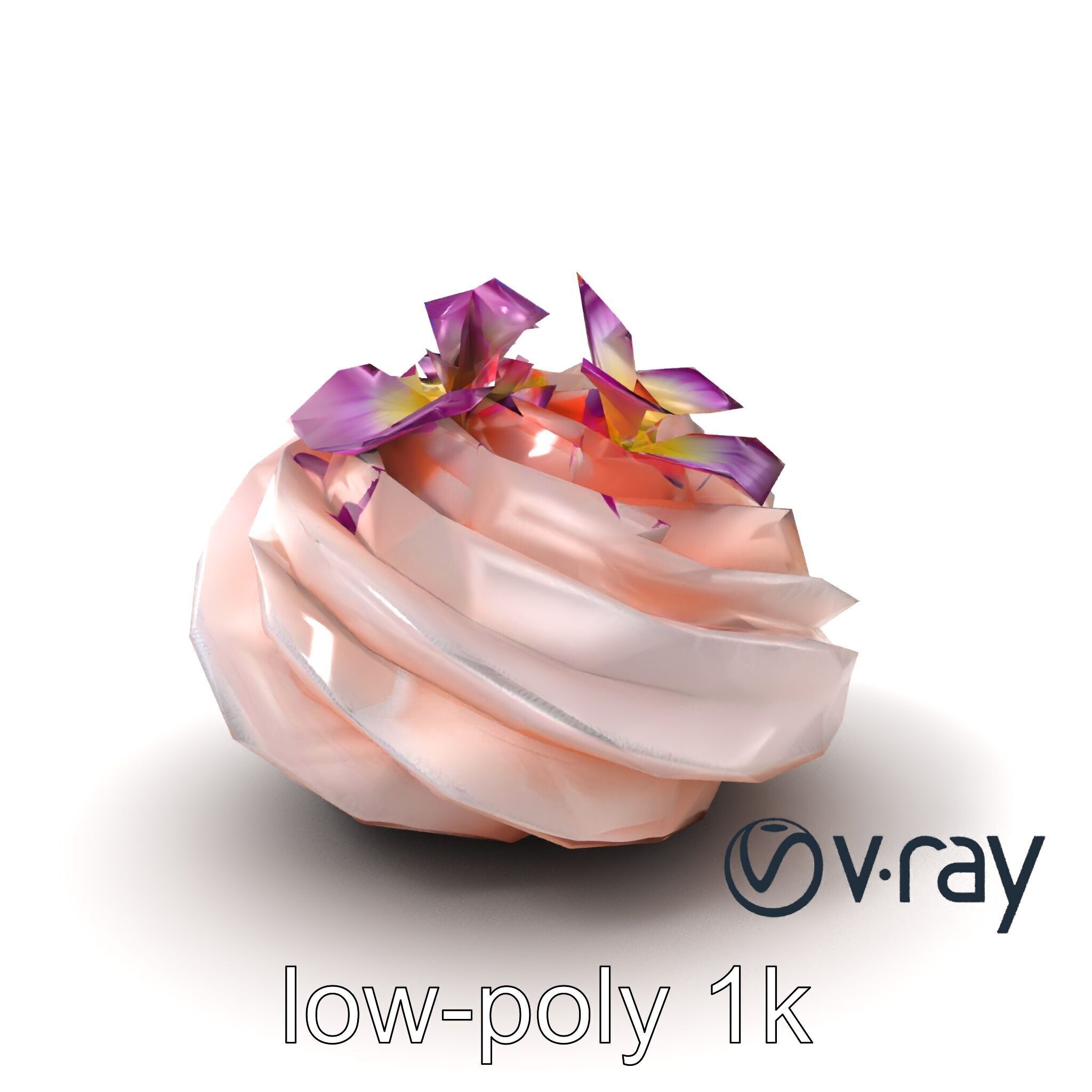 Meringue Cake with Flower Garnish model pack Low-poly 3D model_2