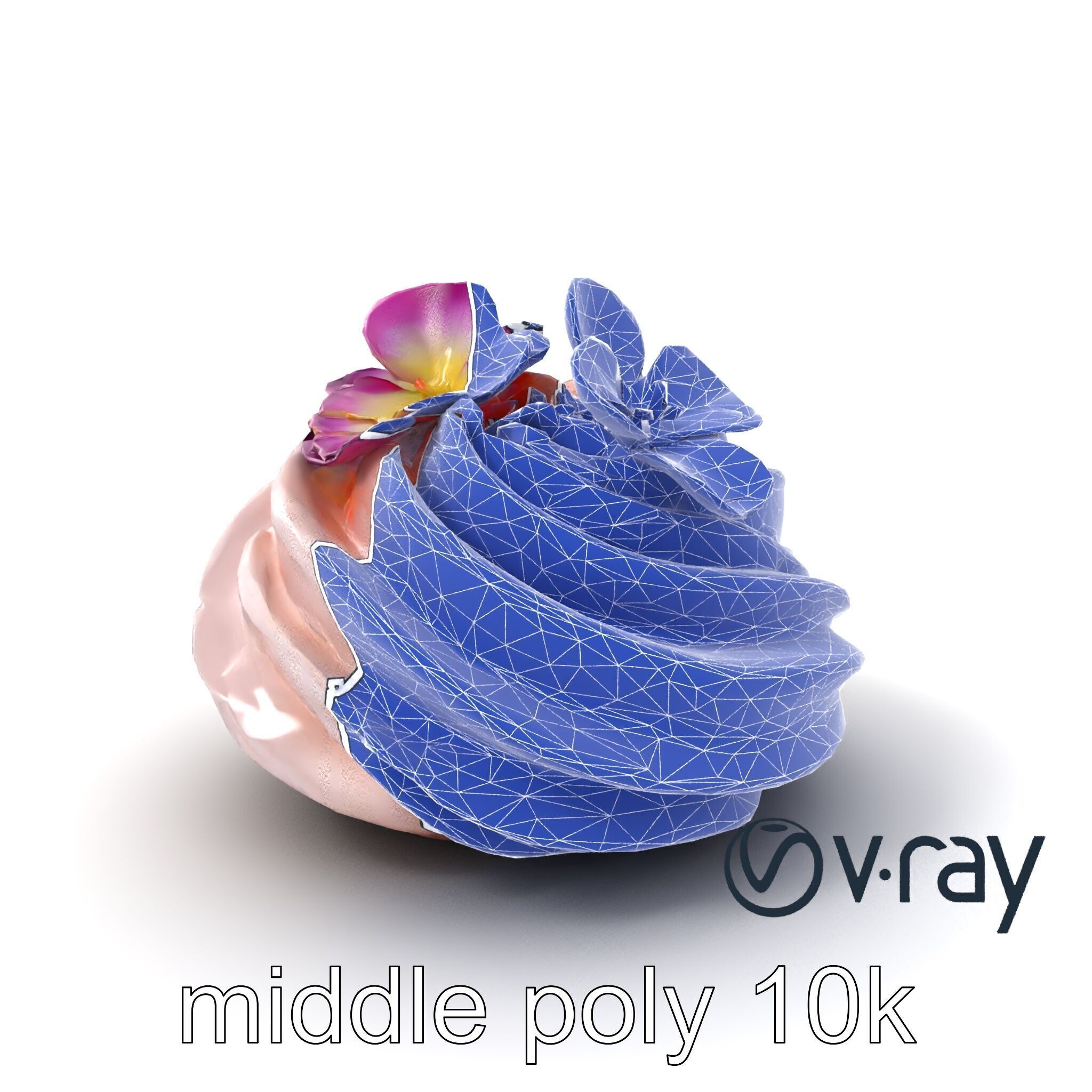 Meringue Cake with Flower Garnish model pack Low-poly 3D model_6