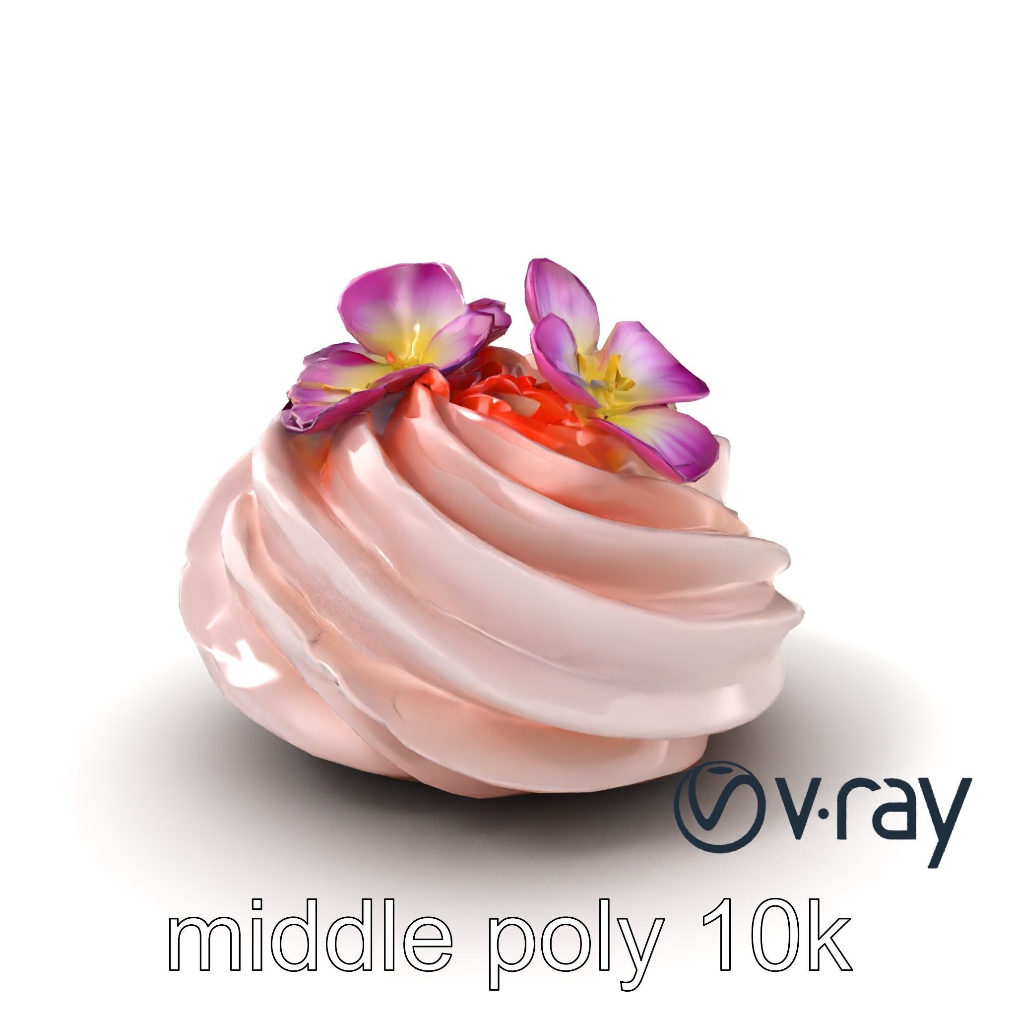 Meringue Cake with Flower Garnish model pack Low-poly 3D model_3