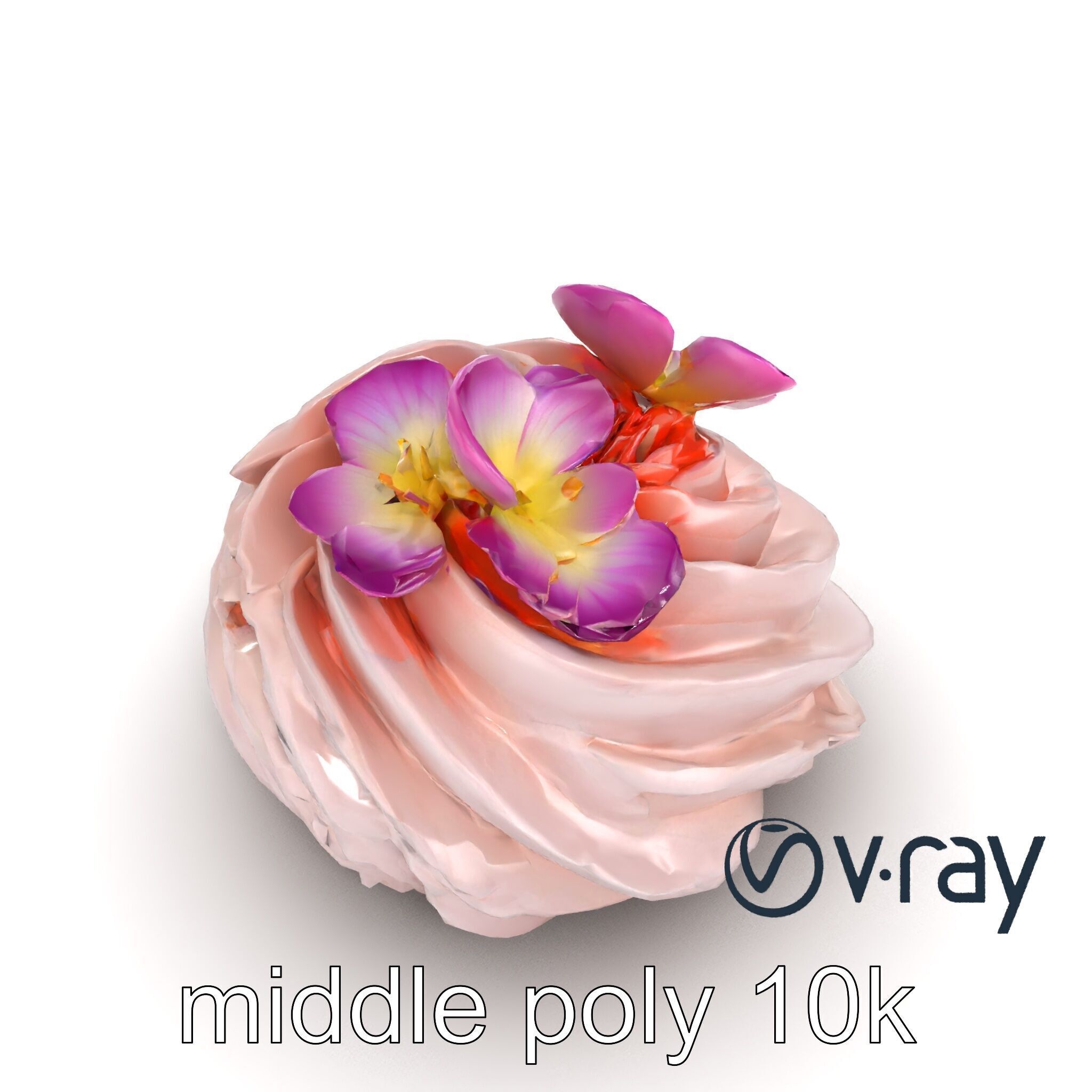 Meringue Cake with Flower Garnish model pack Low-poly 3D model_13