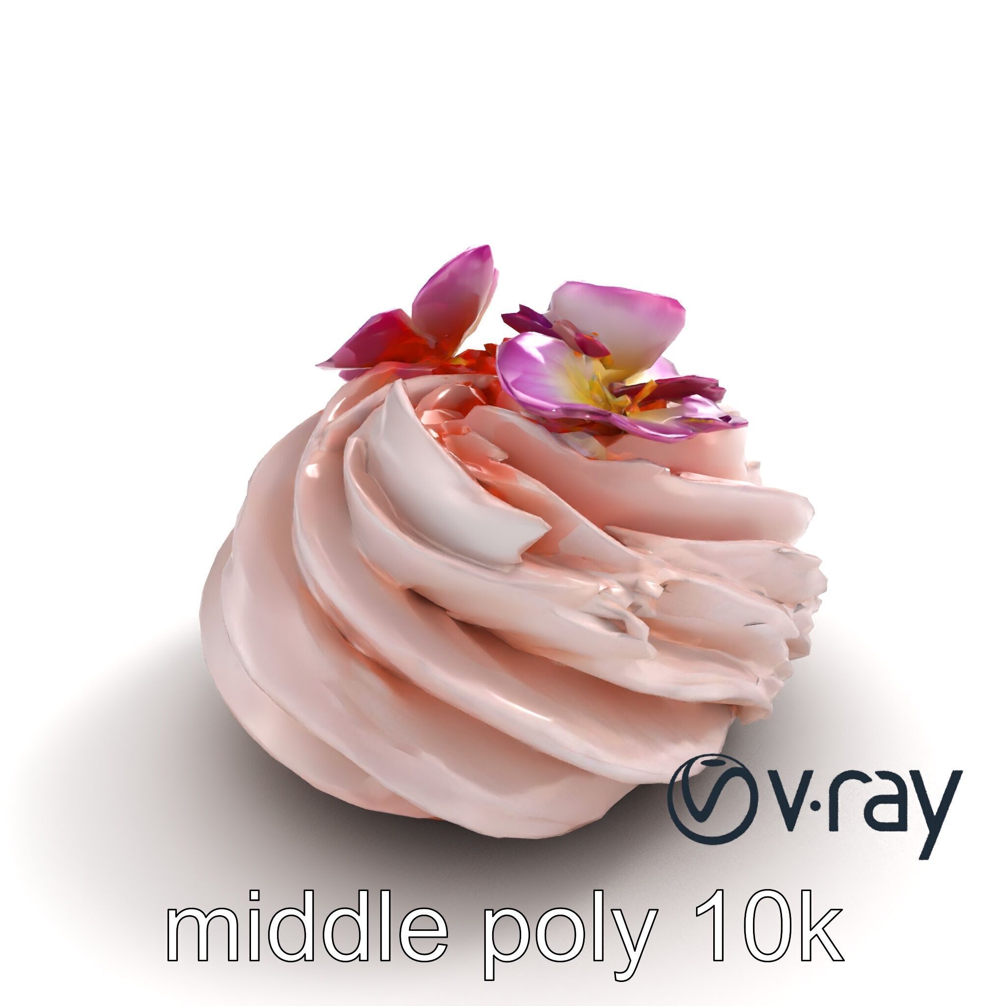 Meringue Cake with Flower Garnish model pack Low-poly 3D model_9