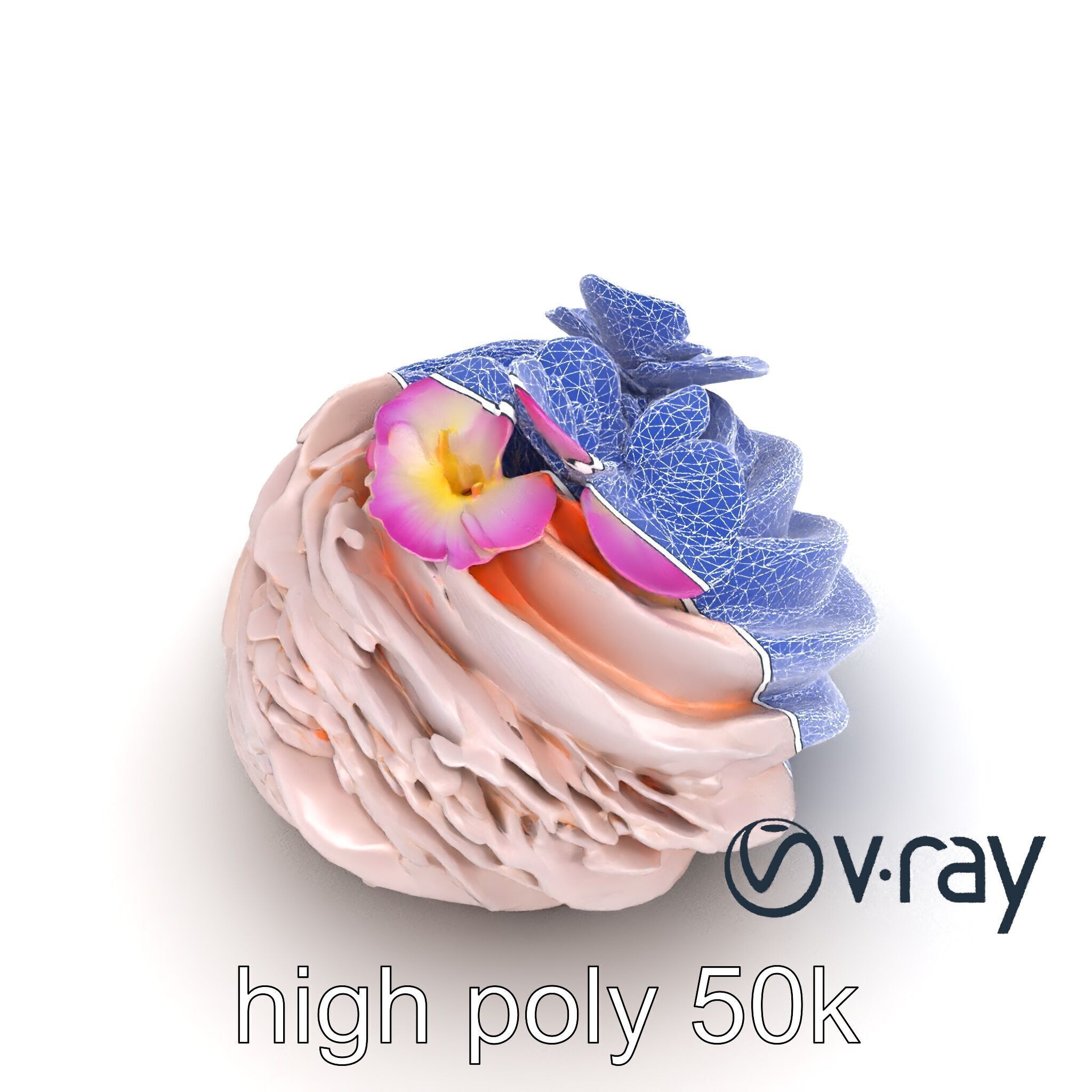 Meringue Cake with Flower Garnish model pack Low-poly 3D model_31