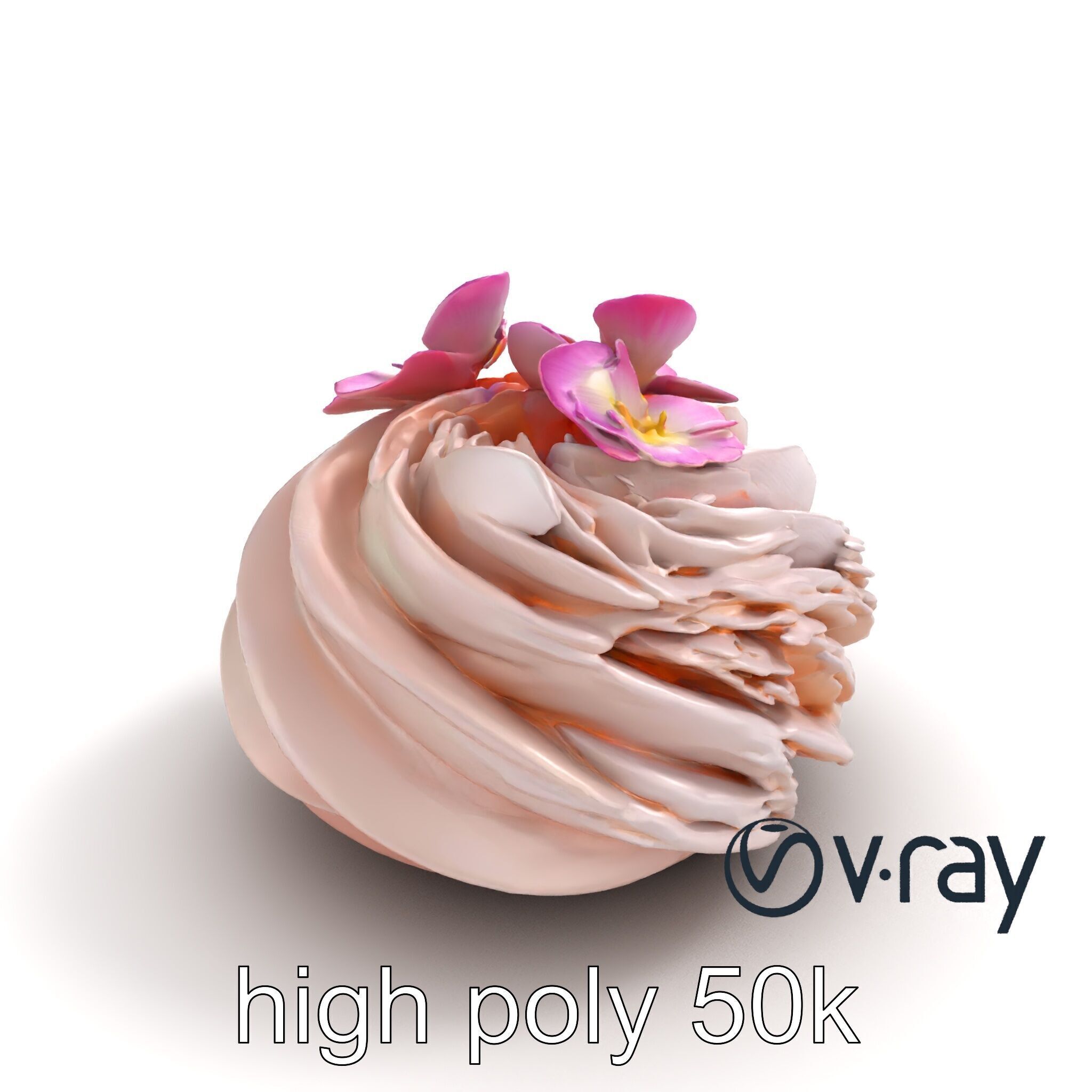 Meringue Cake with Flower Garnish model pack Low-poly 3D model_8