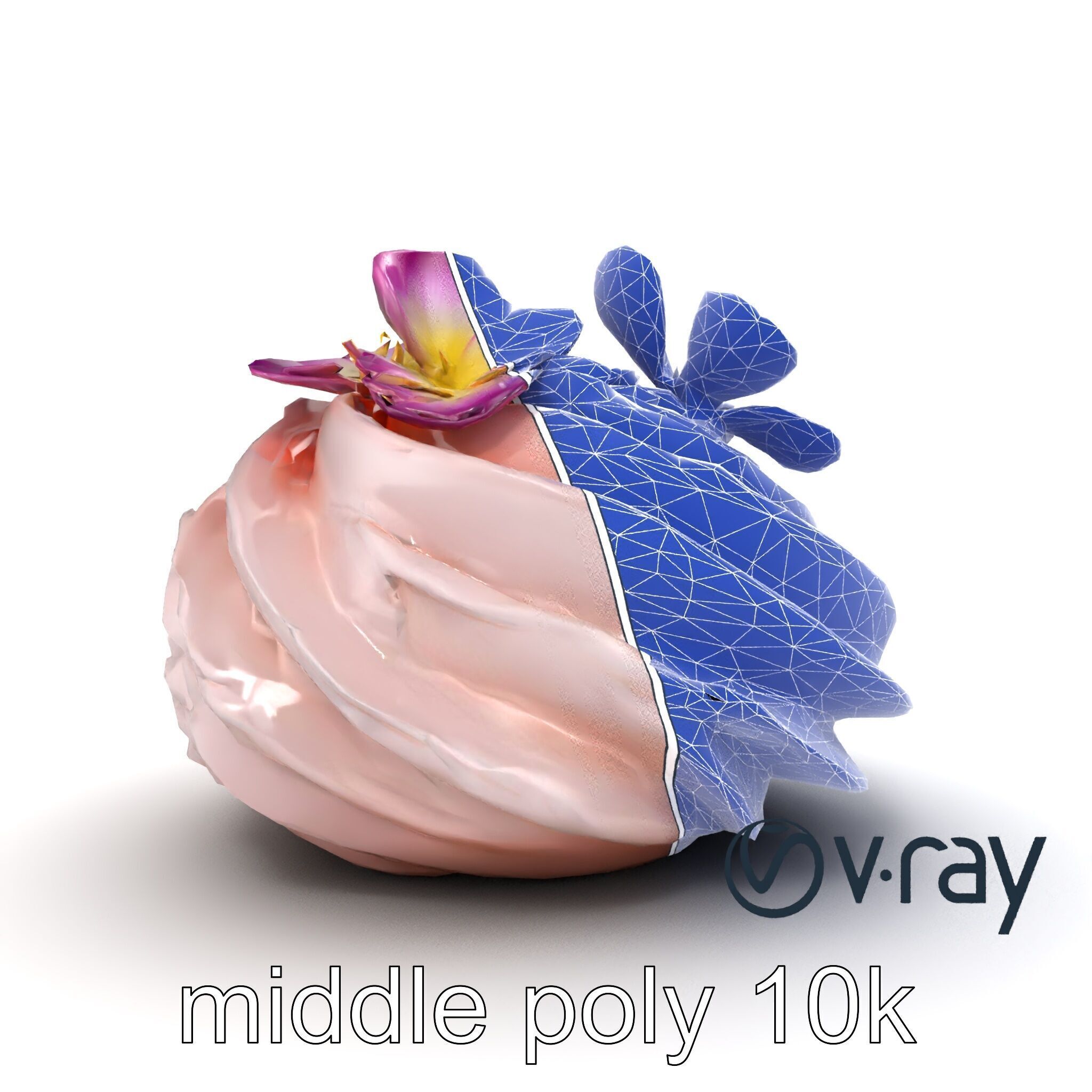 Meringue Cake with Flower Garnish model pack Low-poly 3D model_15