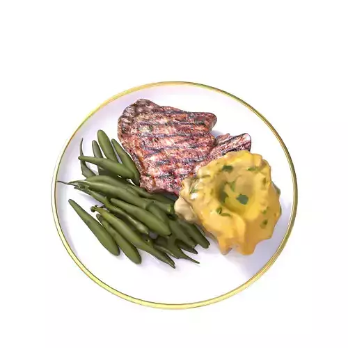 Grilled Steak with Mashed Potatoes Green Beans Low-poly 3D model 2