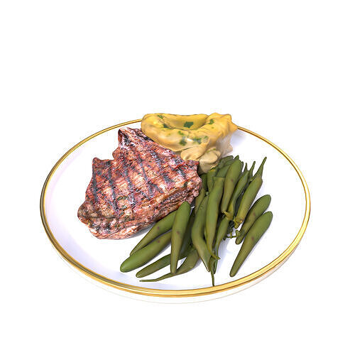 Grilled Steak with Mashed Potatoes Green Beans Low-poly 3D model 6