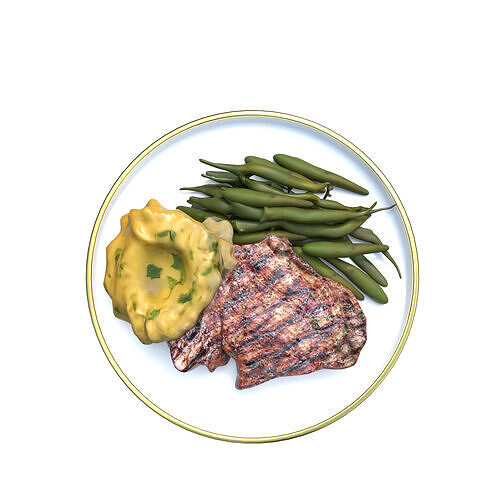 Grilled Steak with Mashed Potatoes Green Beans Low-poly 3D model 5