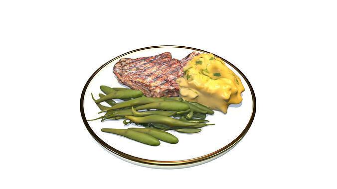 Grilled Steak with Mashed Potatoes Green Beans Low-poly 3D model 4