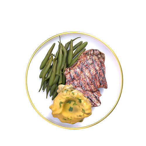 Grilled Steak with Mashed Potatoes Green Beans Low-poly 3D model 3