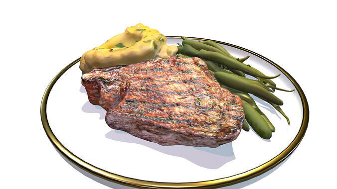 Grilled Steak with Mashed Potatoes Green Beans Low-poly 3D model 7