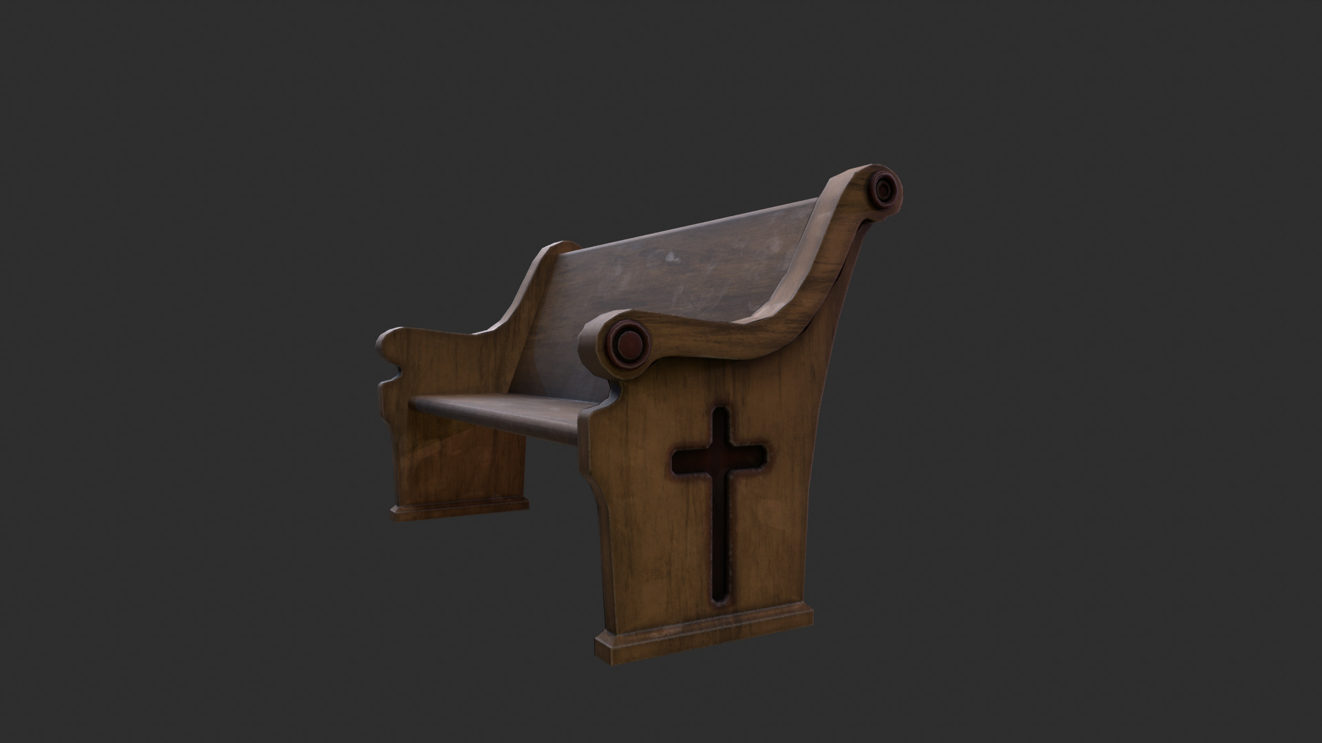 Church bench Low-poly 3D model_3
