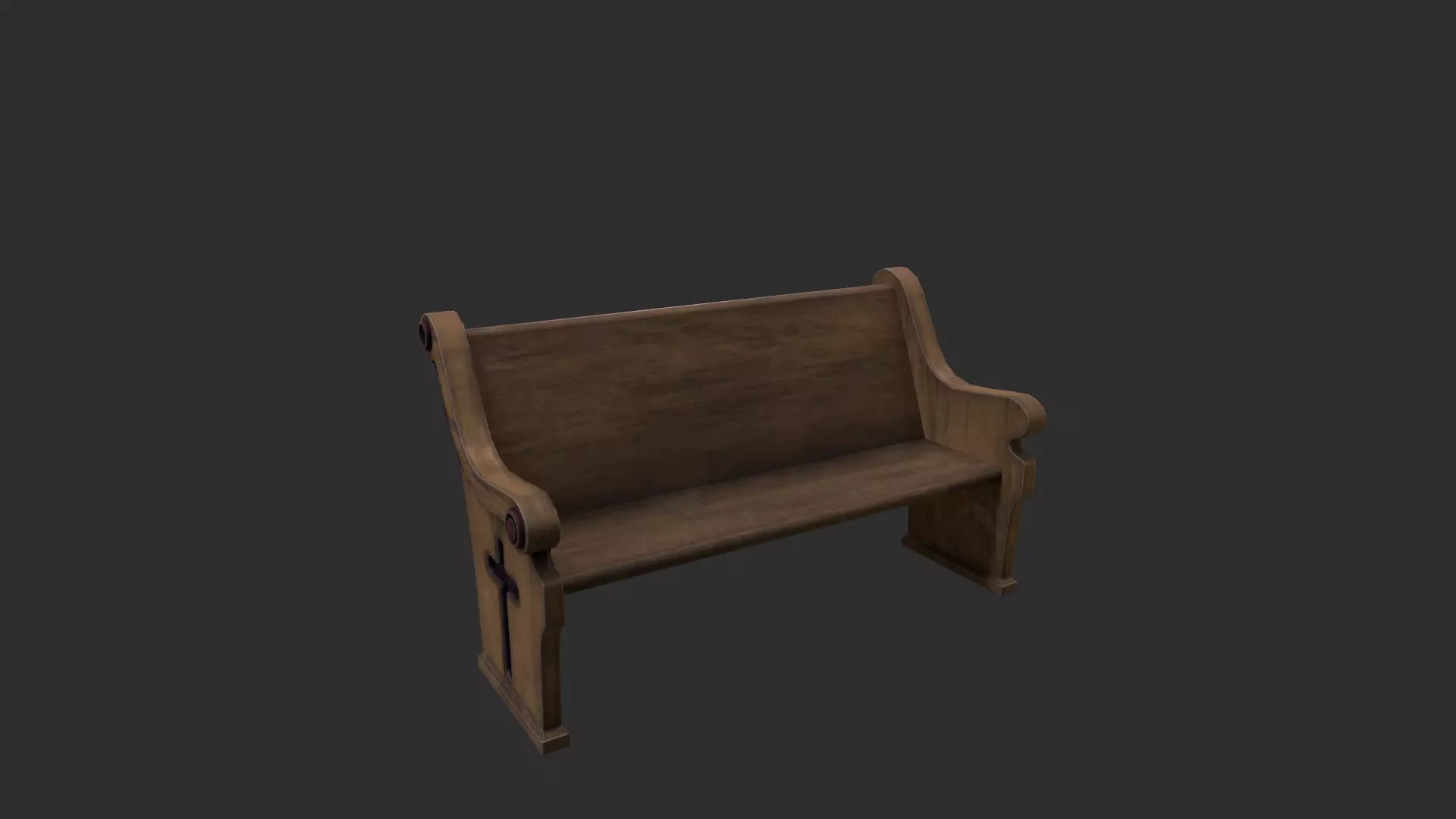 Church bench Low-poly 3D model_0