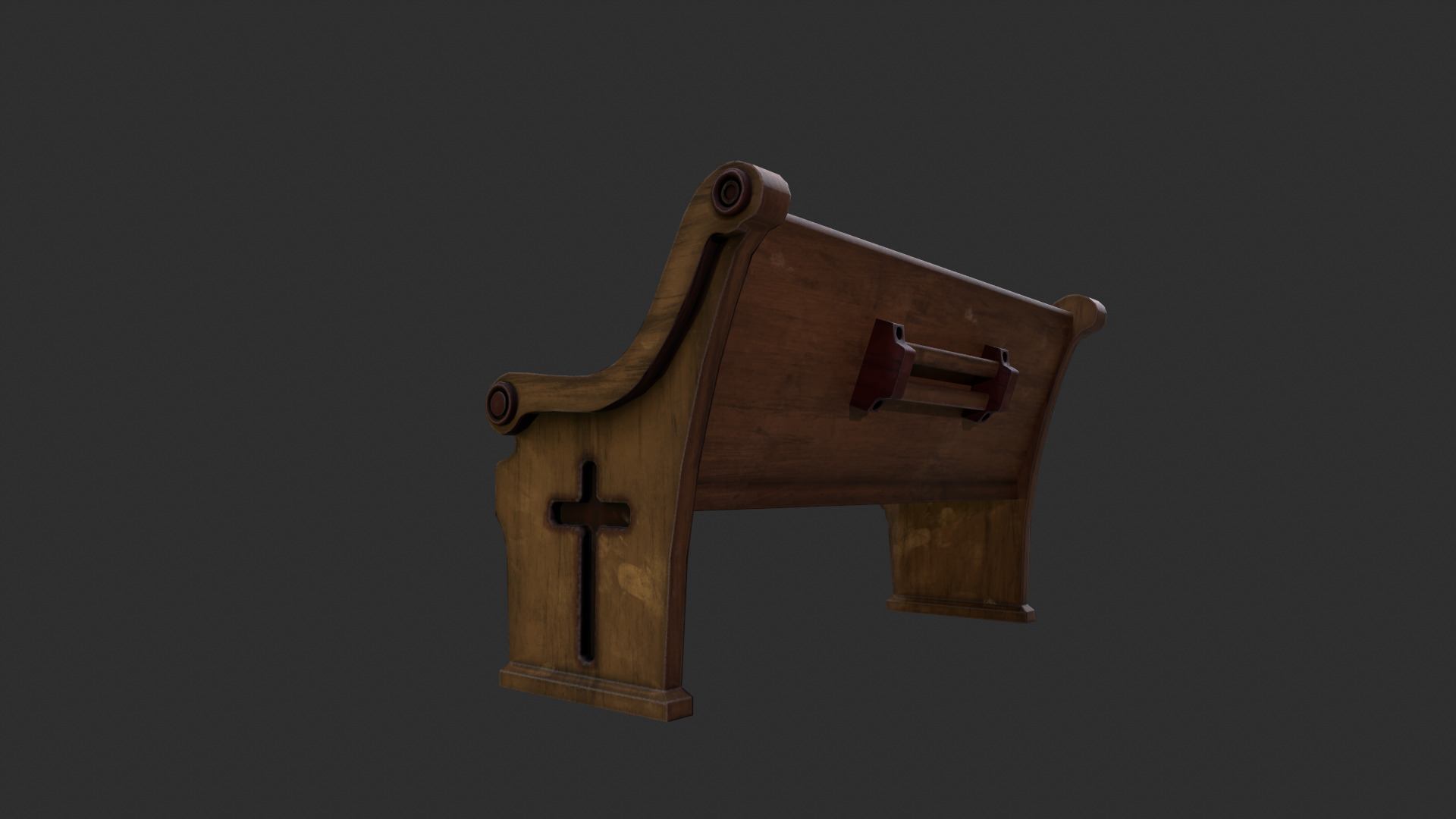 Church bench Low-poly 3D model_4