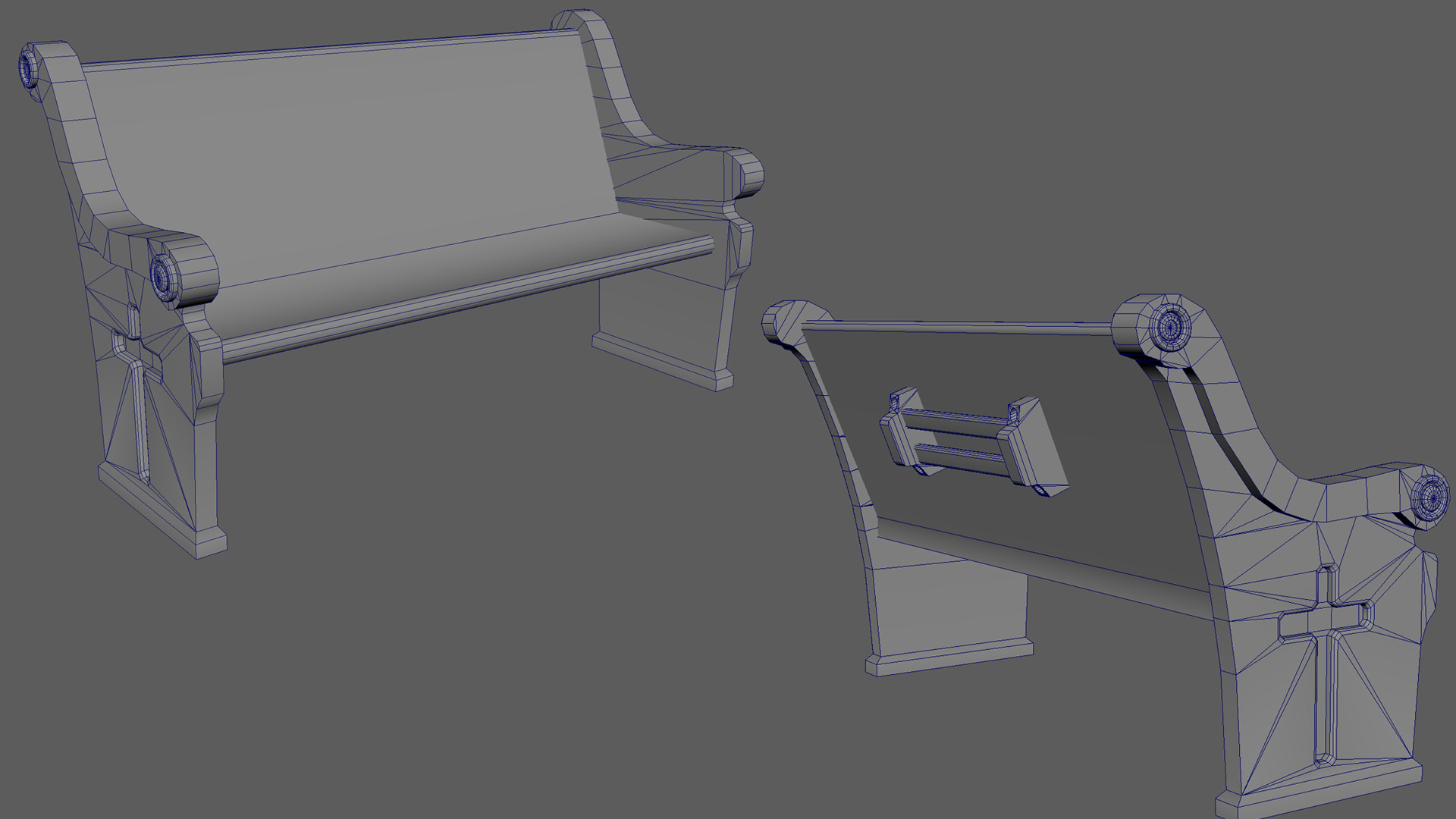 Church bench Low-poly 3D model_8