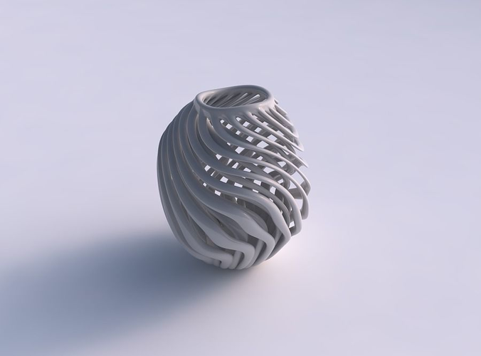 Vase oval twisted with muscle structure wavy top