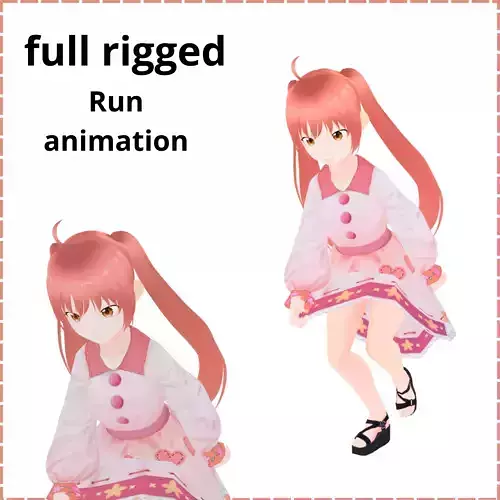 Cut Anime Girl Running Animation Low-poly 3D model