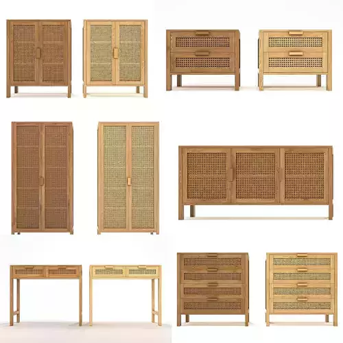A minimalist set of modern furniture MayLea Rattan PBR 3D Model Collection
