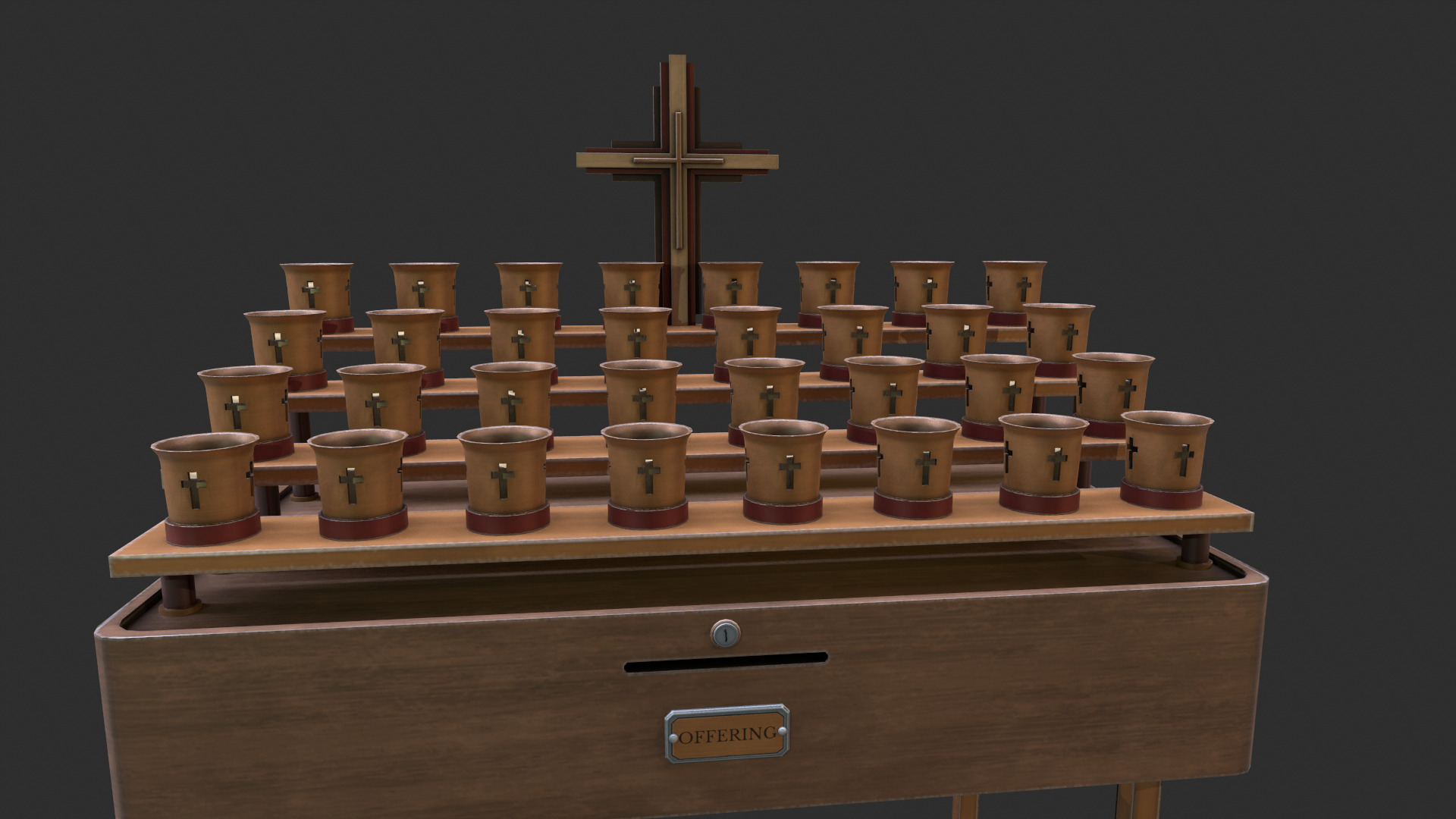 Church stand with crucifix and candles Low-poly 3D model_2