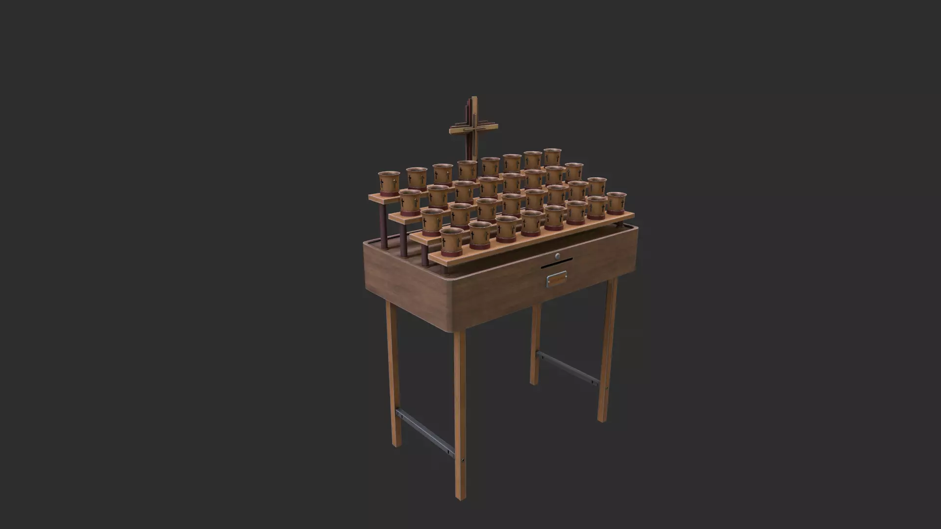 Church stand with crucifix and candles Low-poly 3D model_0