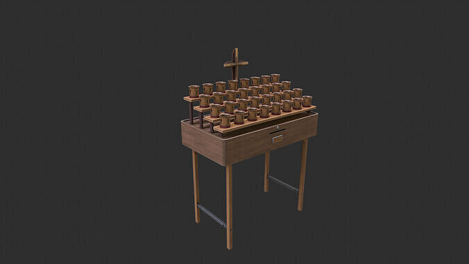 Church stand with crucifix and candles Low-poly 3D model
