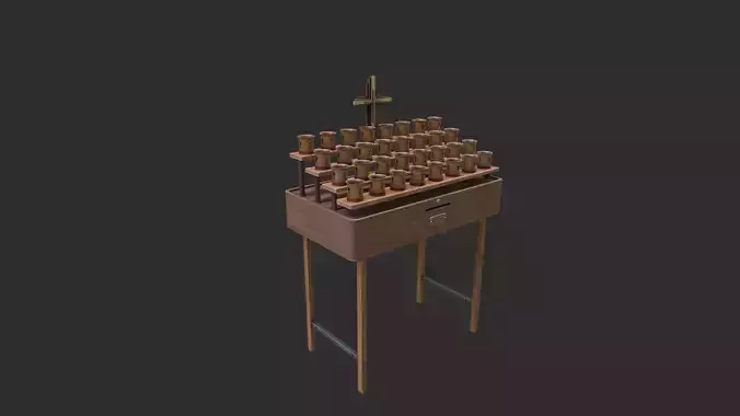 Church stand with crucifix and candles Low-poly 3D model